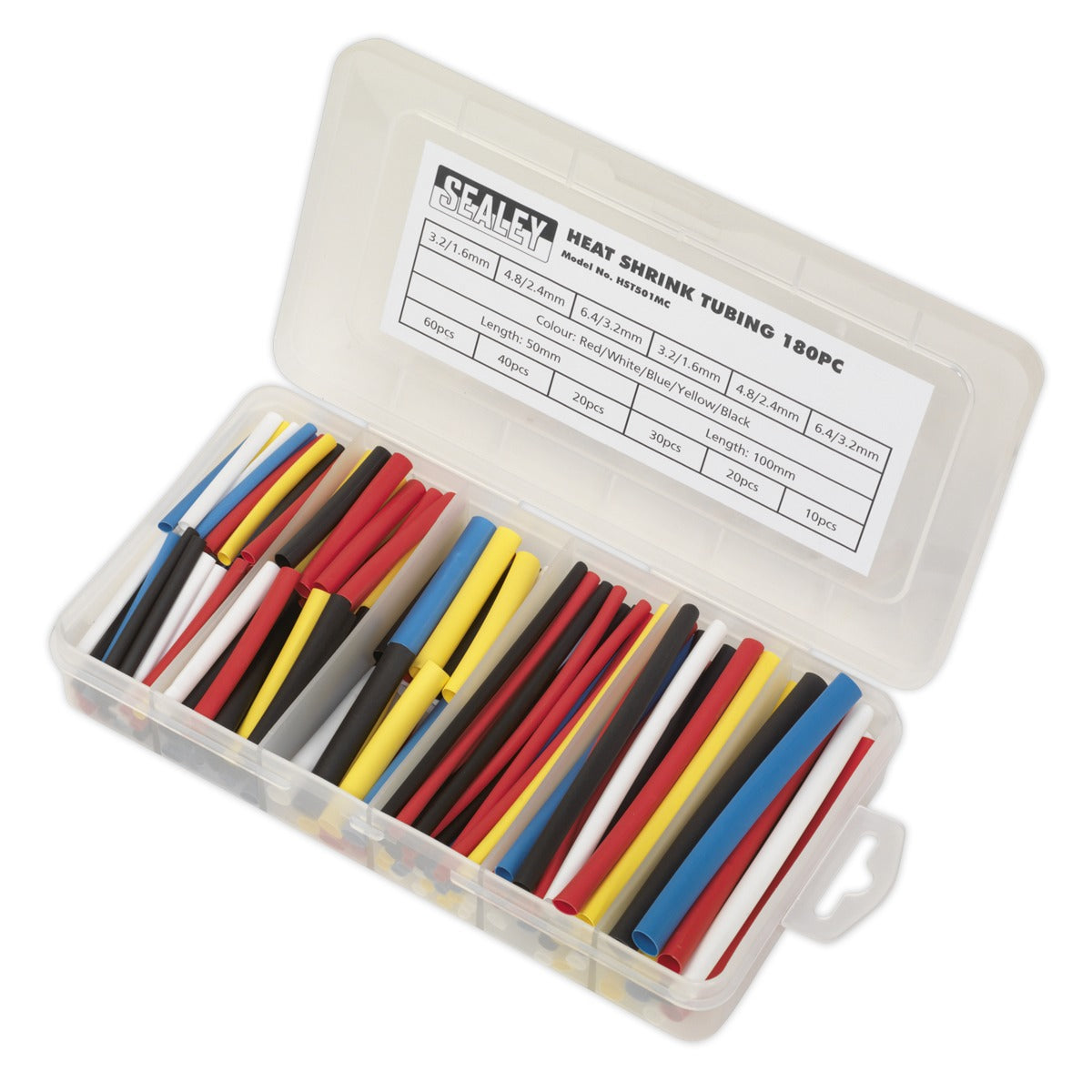 Sealey Heat Shrink Tubing Assortment 50 & 100mm 180pc - Mixed Colours HST501MC