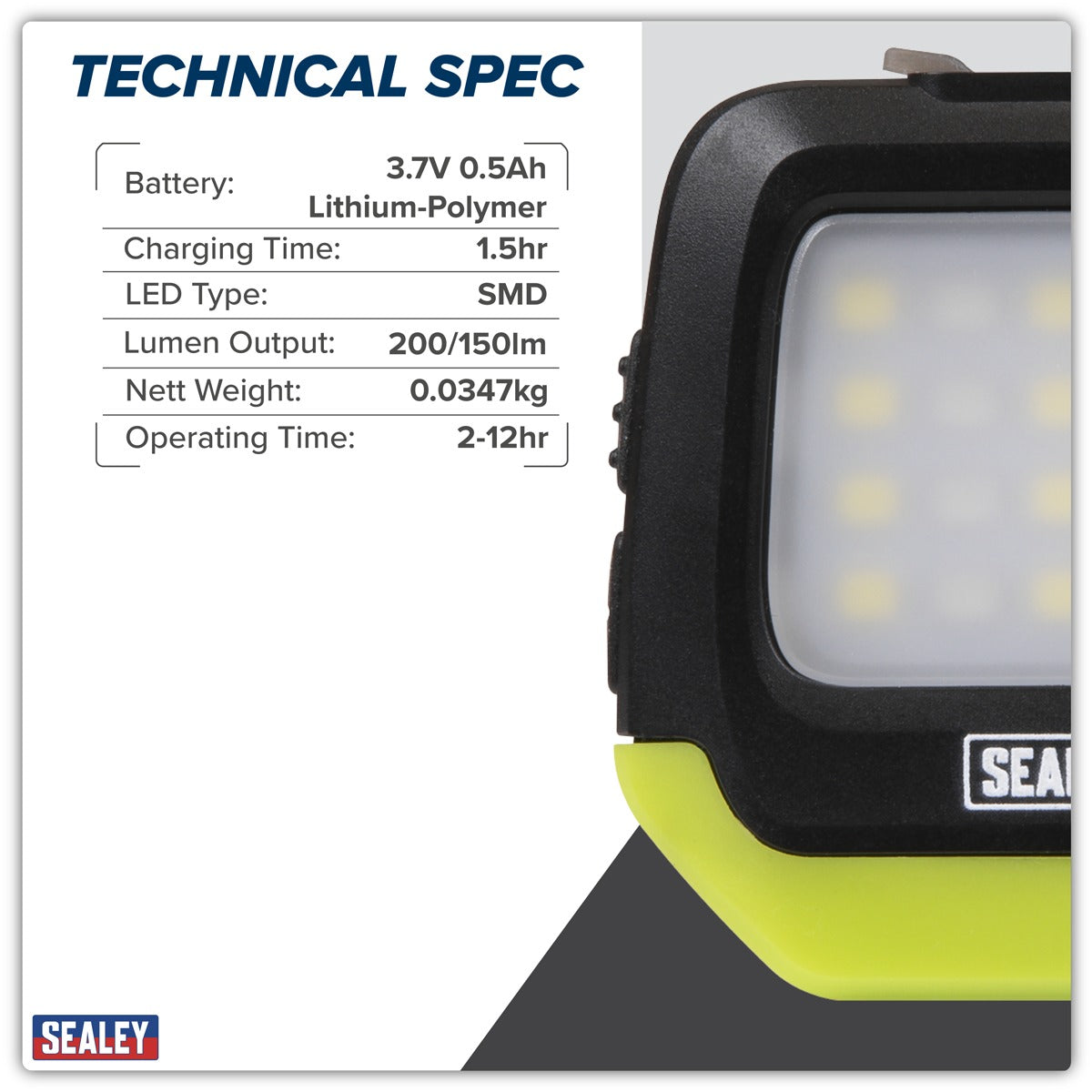 Sealey Rechargeable Clip Light with Auto-Sensor 2W & 1.5W SMD LED HT02LED