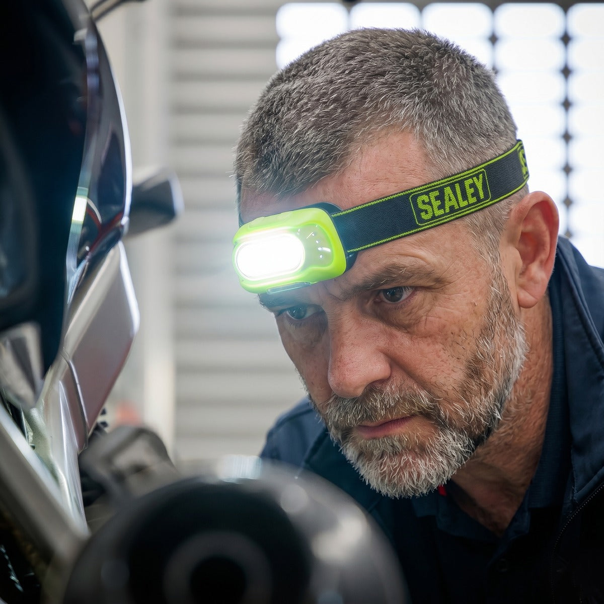 Sealey Rechargeable Head Torch with Auto-Sensor 8W COB LED - Green HT08RG