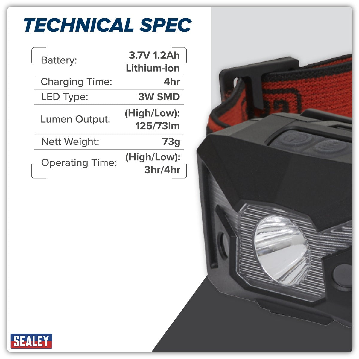 Sealey Rechargeable Head Torch with Auto-Sensor 3W SMD LED HT102R