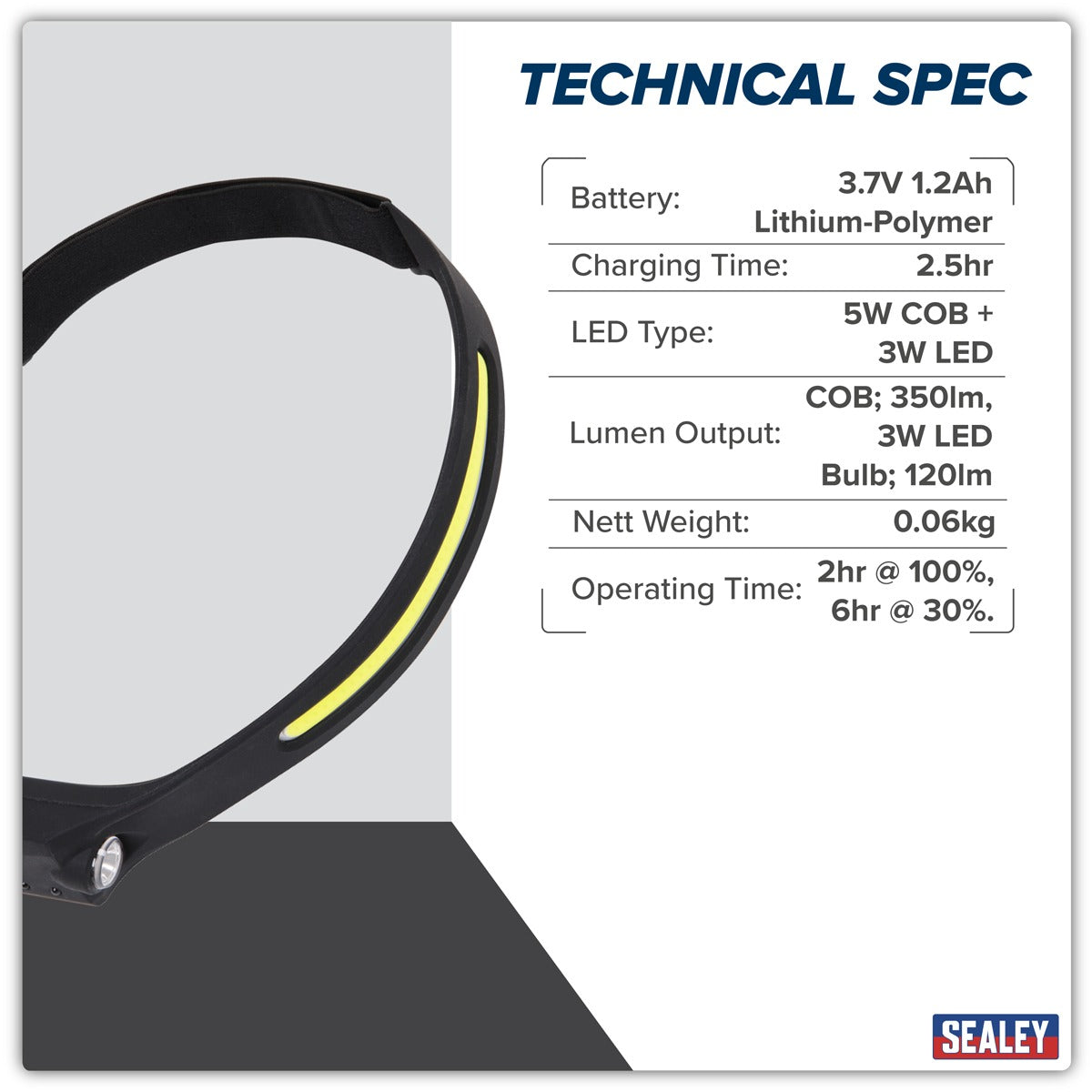 Sealey Rechargeable Head Torch with Auto-Sensor 5W COB & 3W LED HT104R