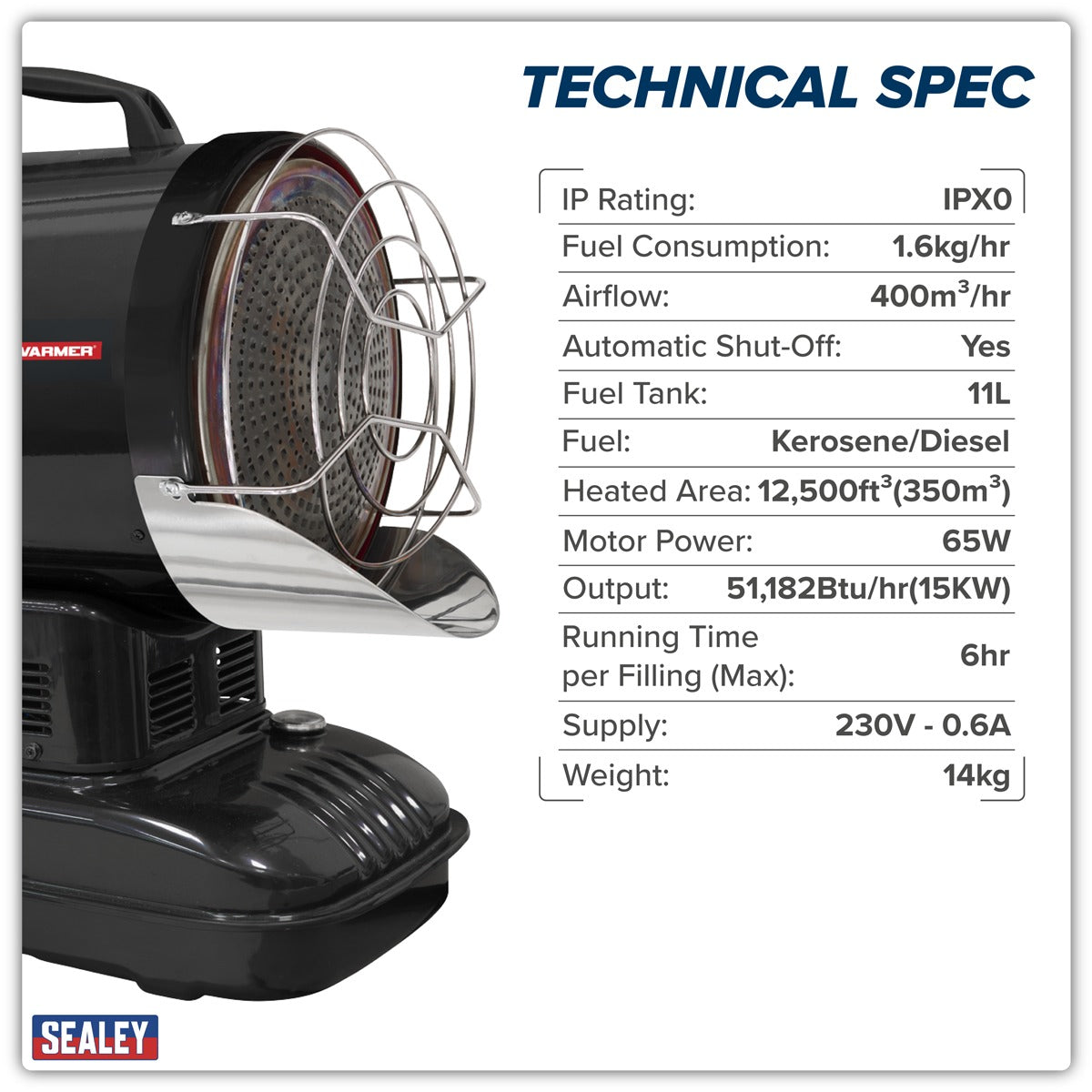 Sealey Infrared Space Warmer Kerosene/Diesel Heater 51,000Btu/hr IR115