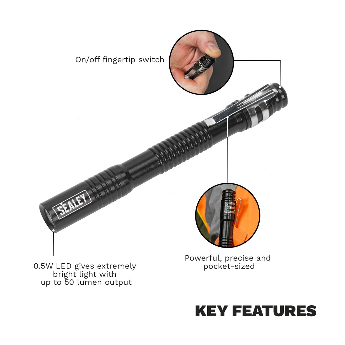 Sealey Aluminium Penlight 0.5W LED LED043