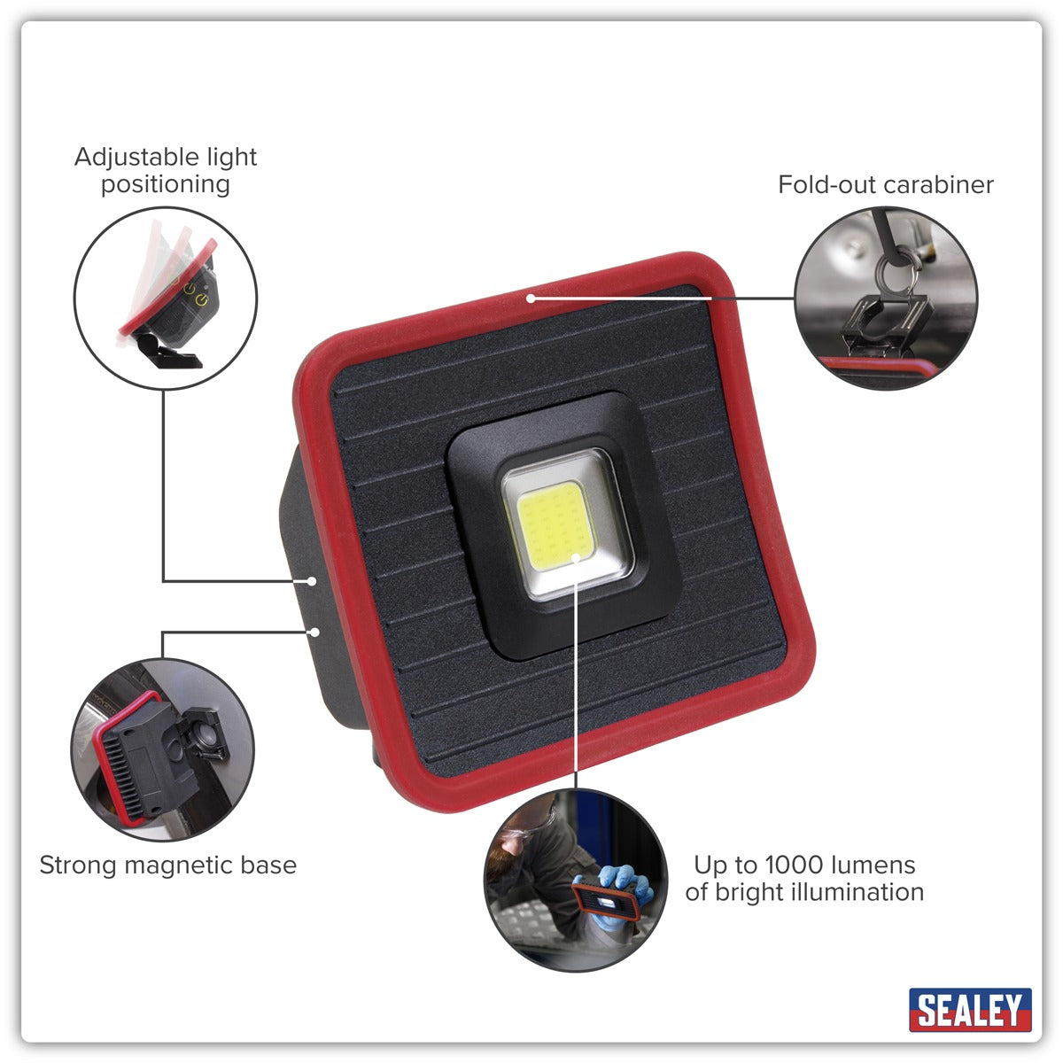 Sealey Rechargeable Pocket Floodlight with Power Bank 10W COB LED LED1000PB