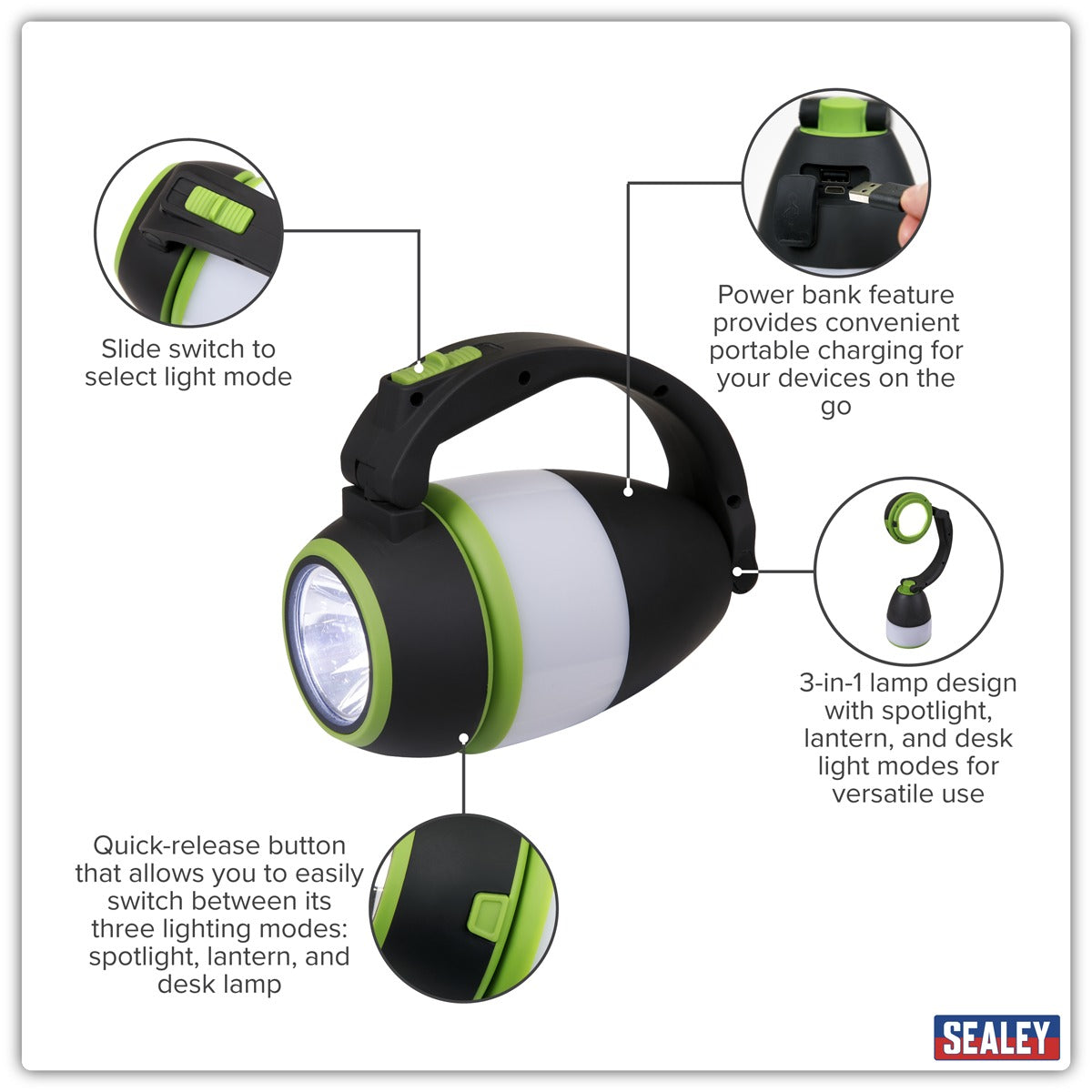 Sealey Rechargeable 3-in-1 Spotlight 3W SMD LED LED140