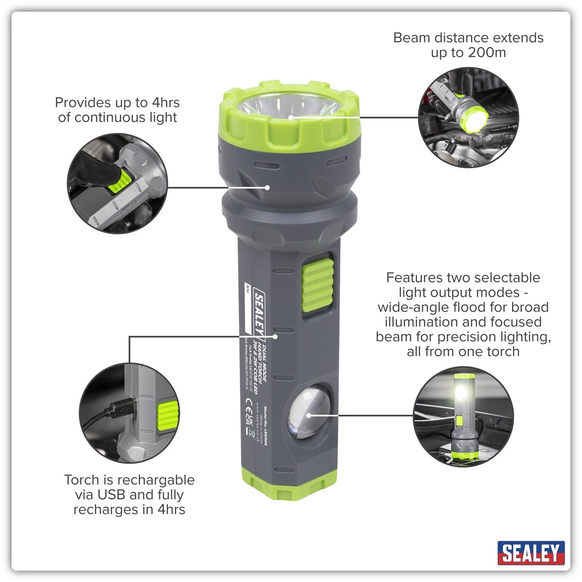 Sealey Dual Mode Hand Torch 3W & 2W COB LED LED302