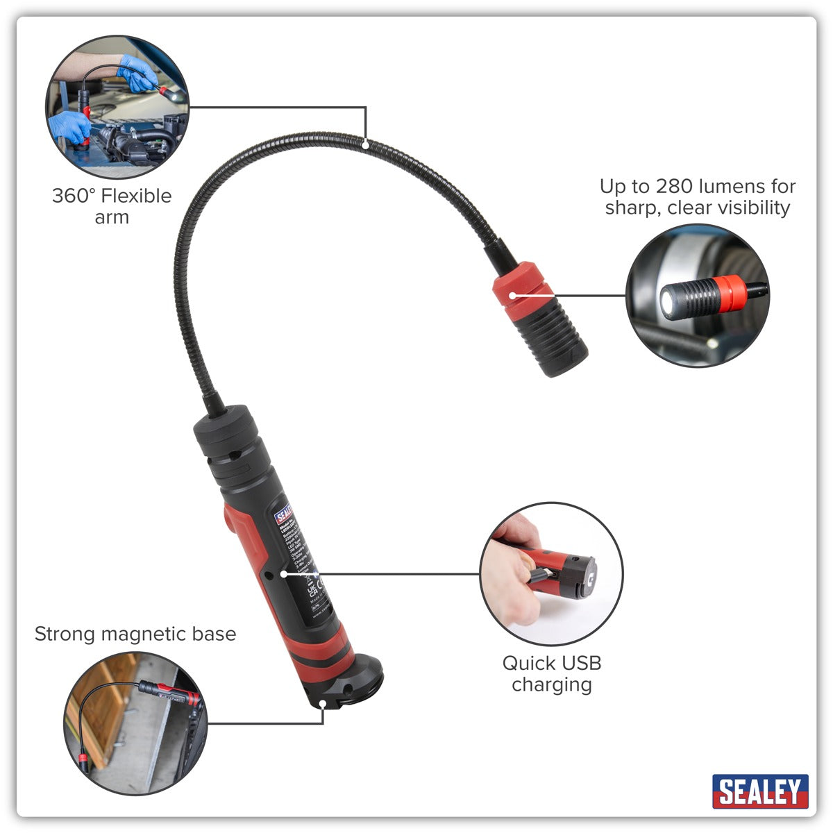 Sealey Rechargeable Flexi Magnetic Pick-Up Tool Light 3W SMD LED LEDFLEXPT