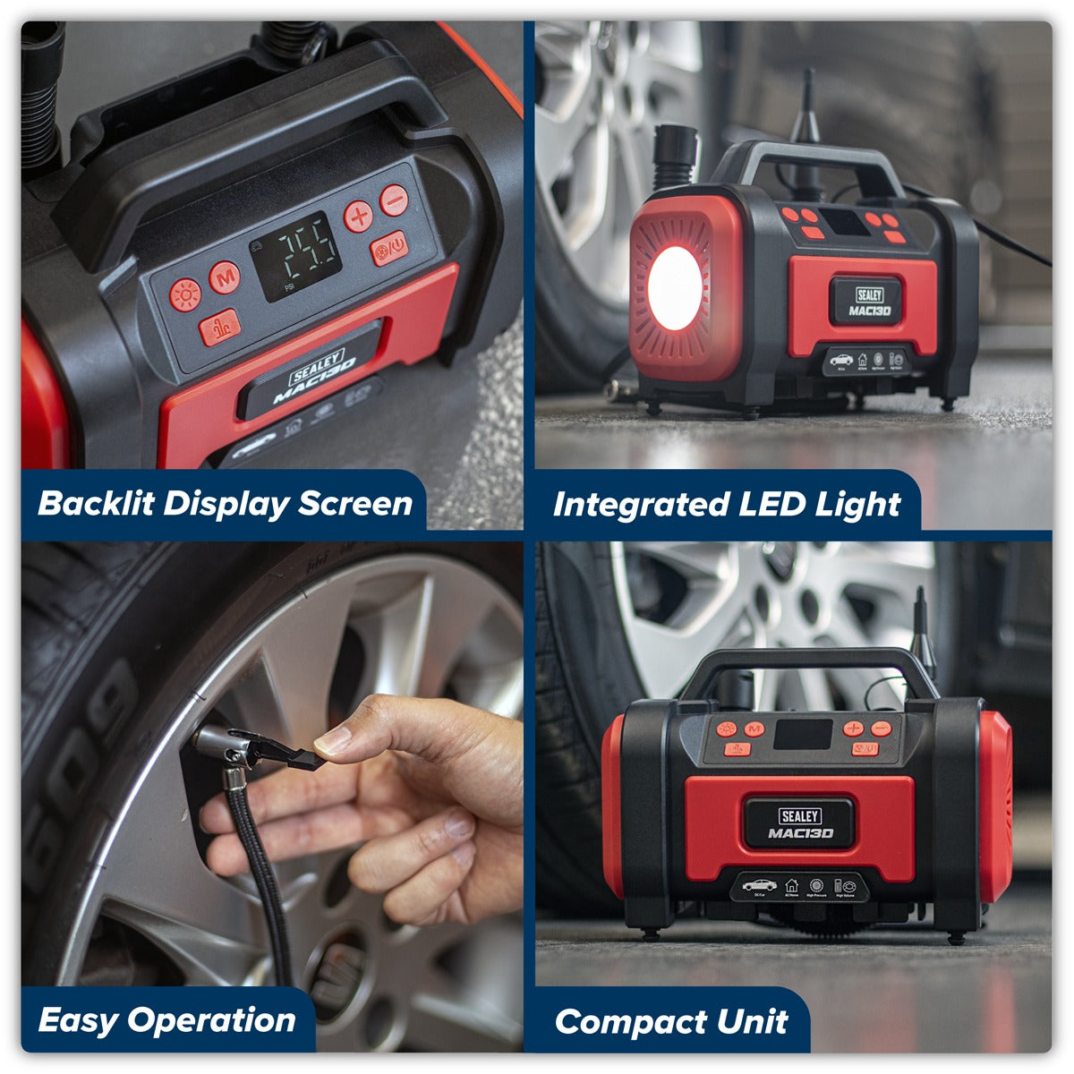 Sealey Tyre Inflator & High-Volume Air Pump 12V/230V AC MAC13D