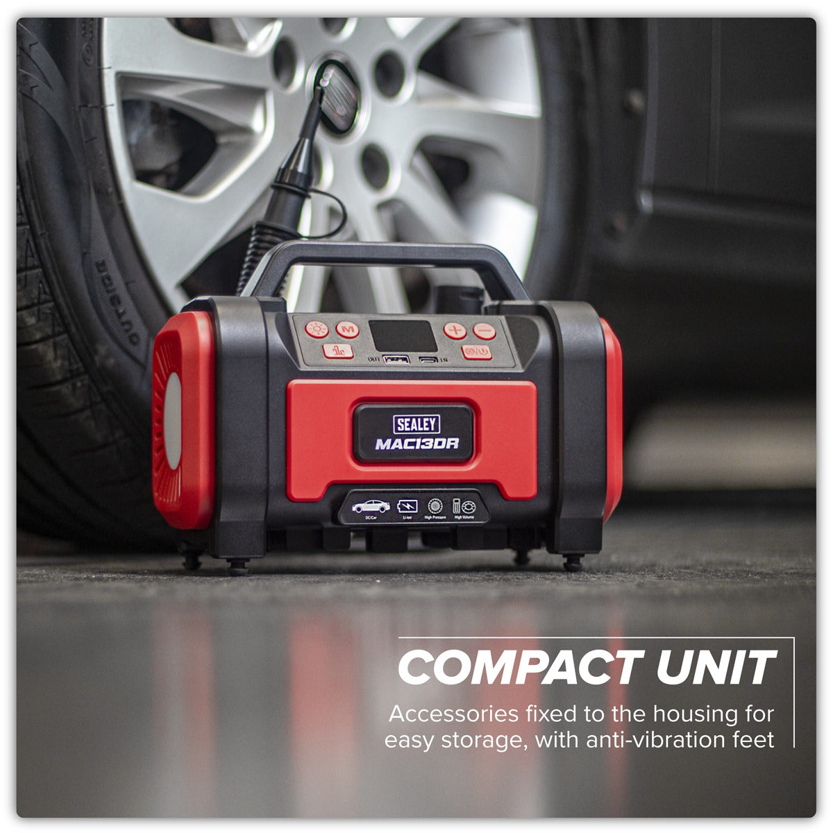 Sealey Rechargeable Tyre Inflator & High Volume Air Pump 12V MAC13DR