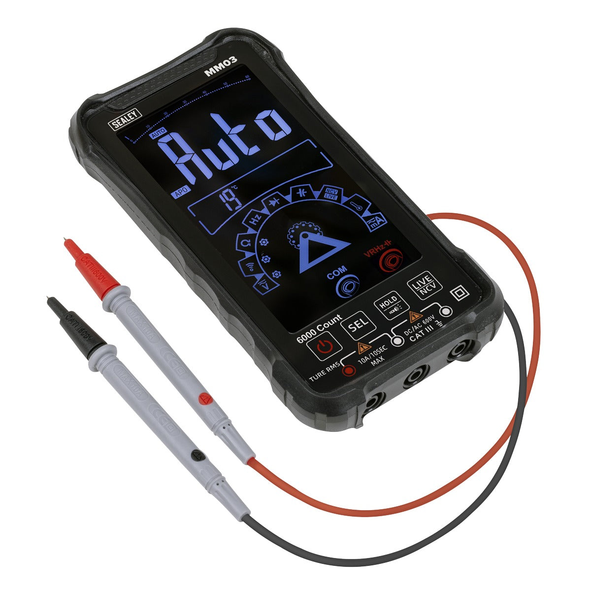 Sealey Touchscreen Rechargeable Auto-Ranging Digital Smart Multimeter 10-Function MM03