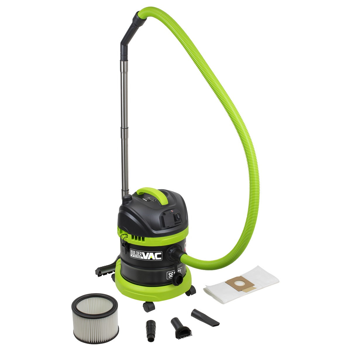 Sealey BuilderVac 15L M Class Vacuum Cleaner Wet & Dry with Stainless Steel Drum 1400W/230V PC150BV
