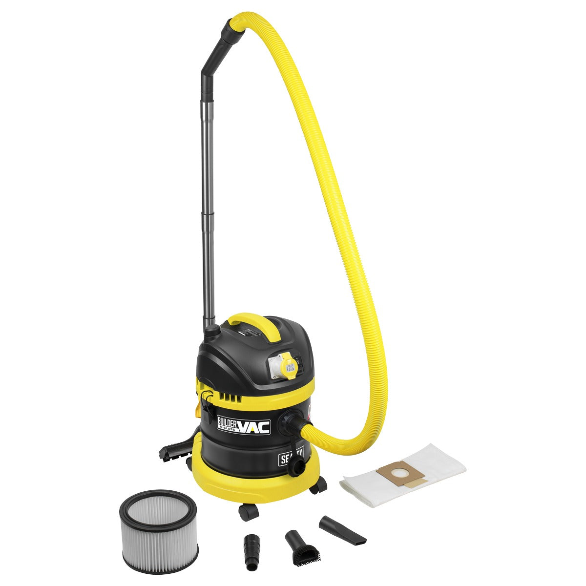 Sealey BuilderVac Wet & Dry Vacuum Cleaner 15L Stainless Steel Drum M Class Filtration 110V PC150BV110V