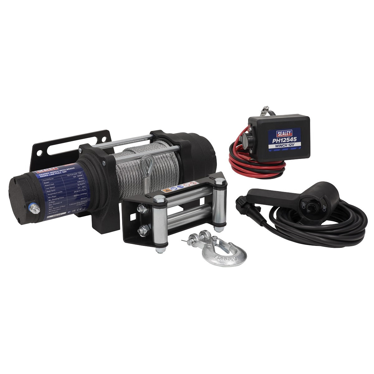 Sealey Geared Winch with Brake 450kg Line Pull 12V PH12545