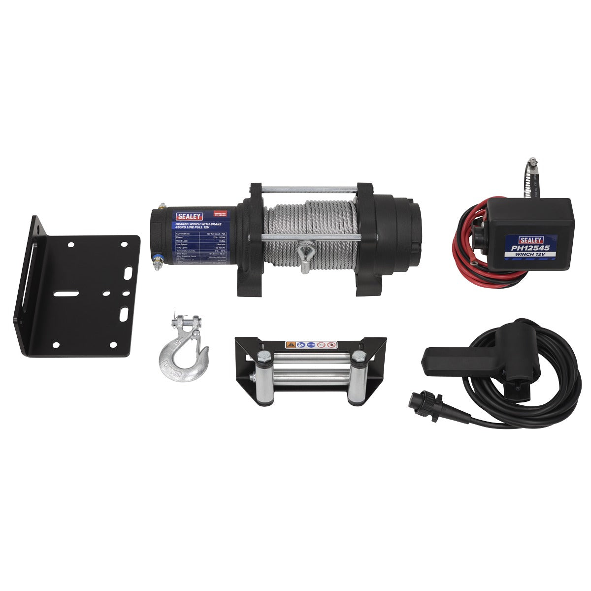 Sealey Geared Winch with Brake 450kg Line Pull 12V PH12545