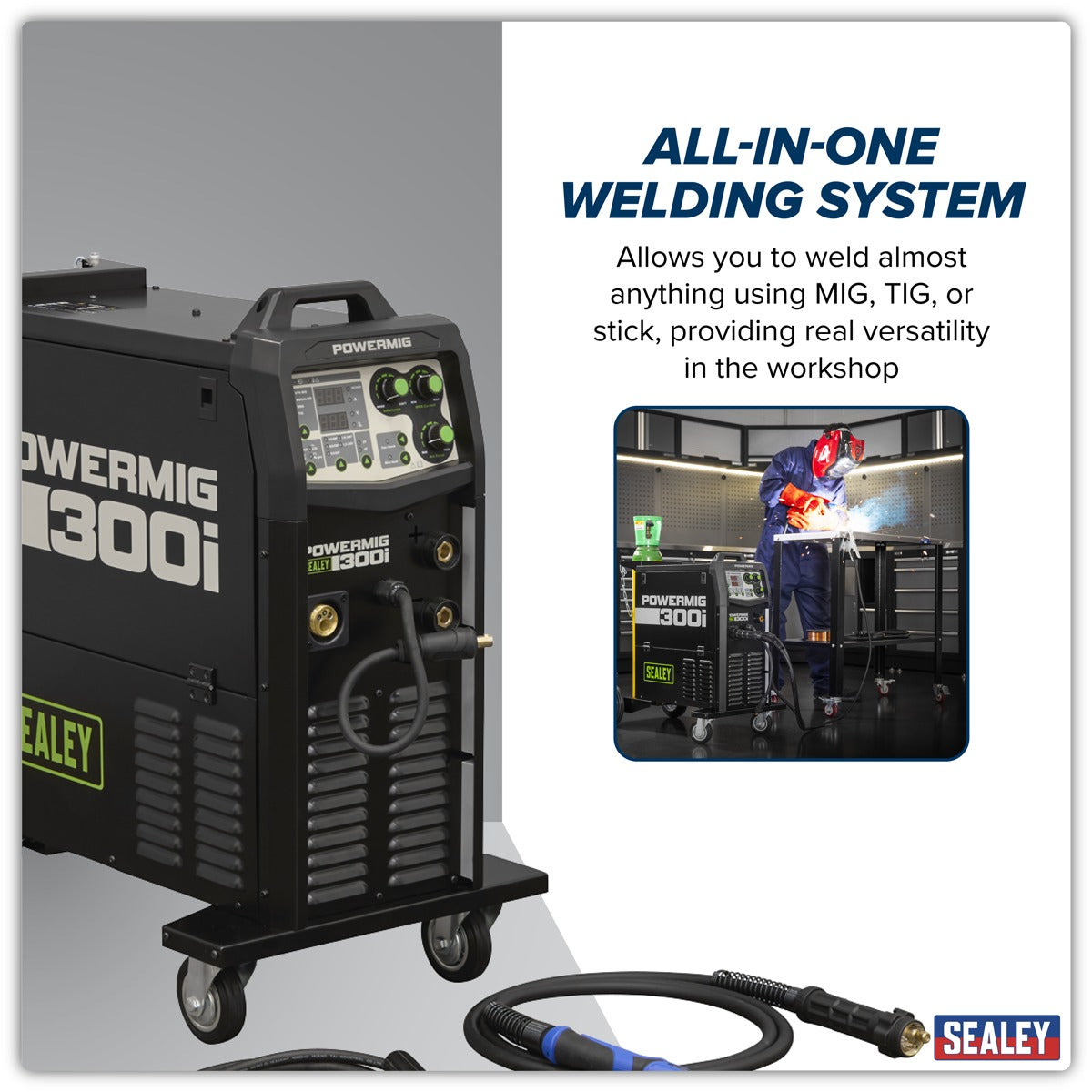 Sealey 300A Professional Gas/Gasless MIG/TIG/MMA Inverter Welder 400V 3ph POWERMIG300i