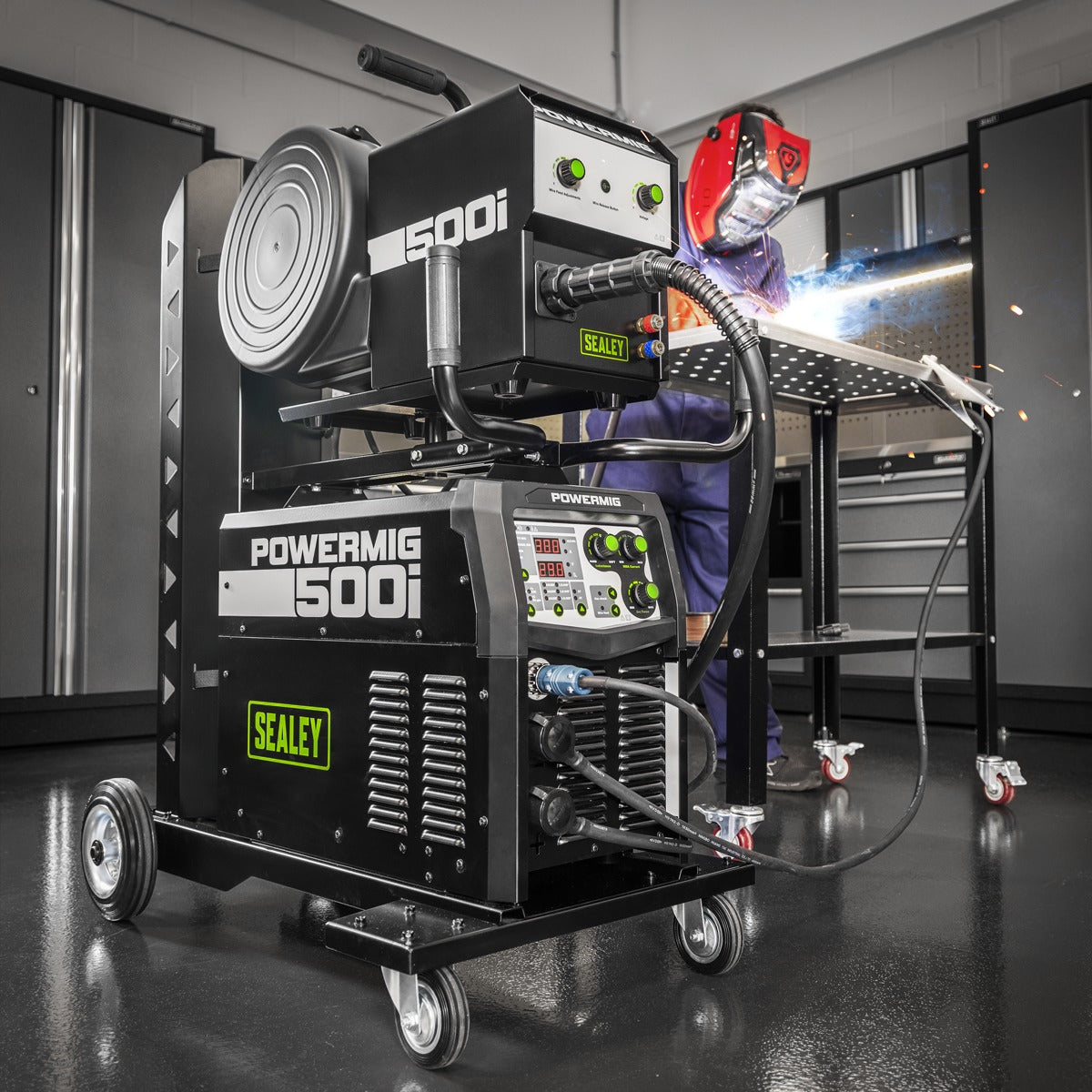 Sealey 500A Professional Gas/Gasless MIG/TIG/MMA Inverter Welder With Portable Wire Feeder 400V/3ph POWERMIG500i