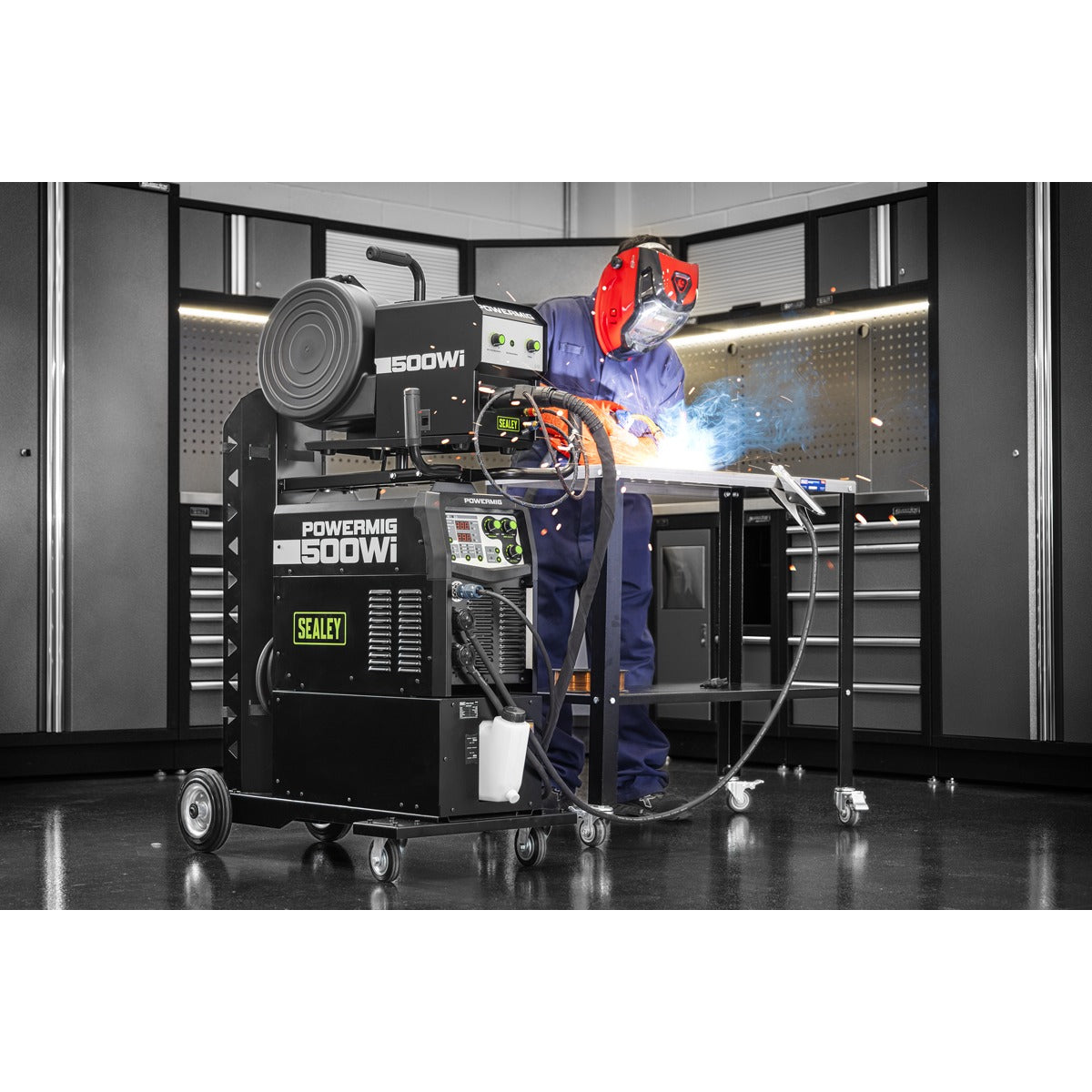 Sealey 500A Professional Gas/Gasless MIG/TIG/MMA Inverter Welder with Portable Wire Feeder & Water Cooler 400V 3ph POWERMIG500Wi