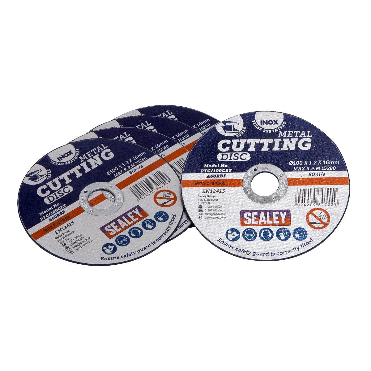 Sealey 100 x 1.2mm Cutting Disc 16mm Bore - Pack of 5 PTC/100CET5