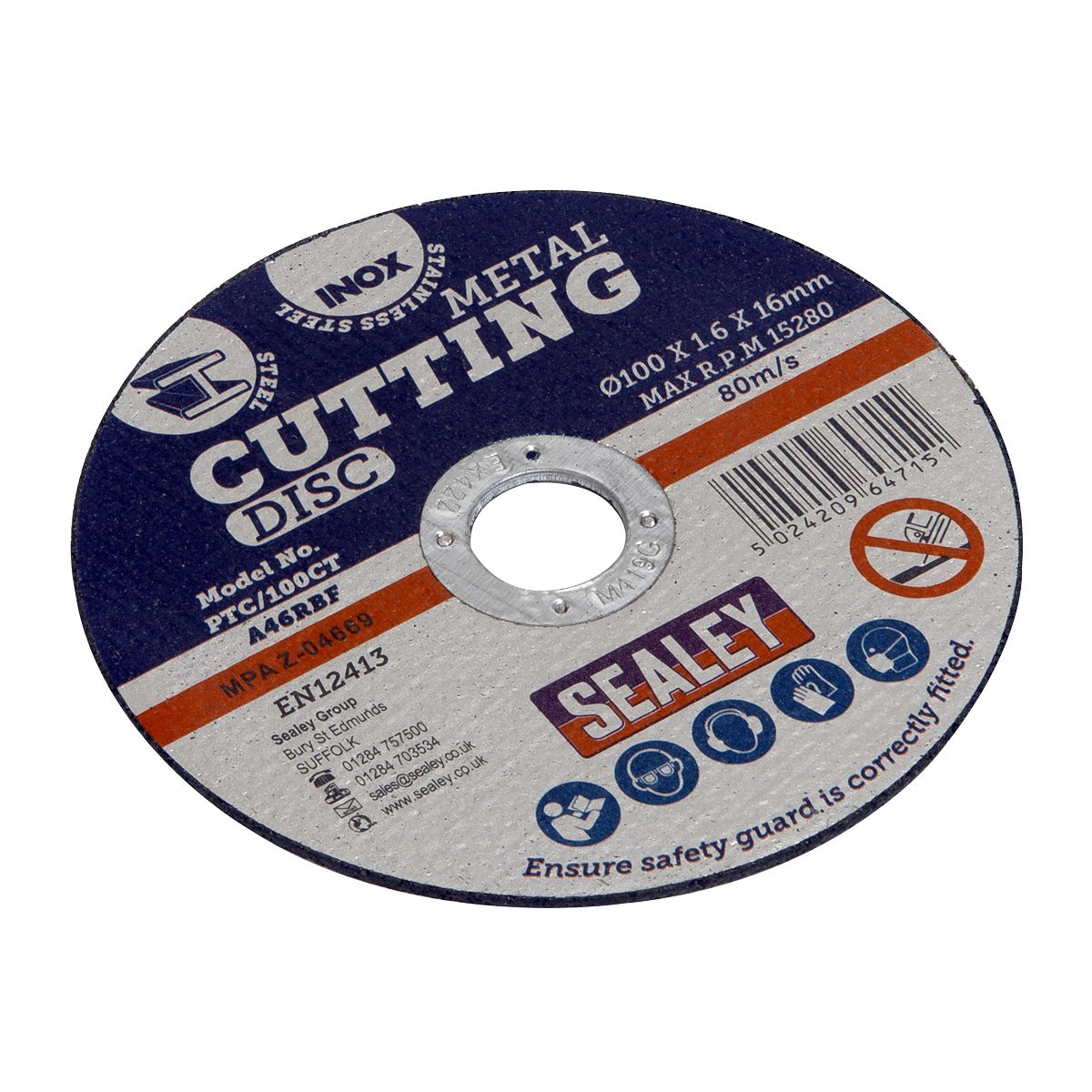 Sealey 100 x 1.6mm Cutting Disc 16mm Bore PTC/100CT