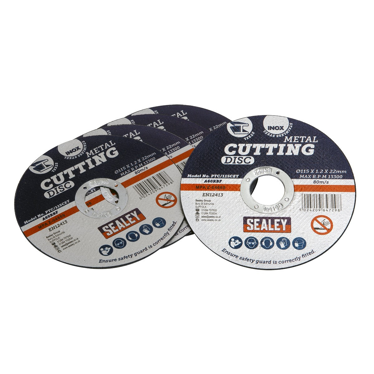 Sealey 115 x 1.2mm Cutting Disc 22mm Bore - Pack of 5 PTC/115CET5