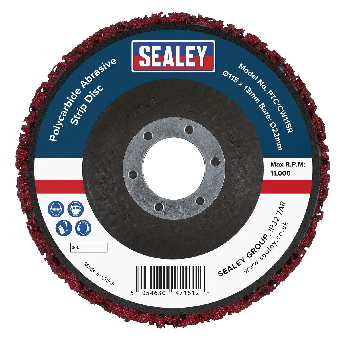 Sealey Polycarbide Abrasive Strip Disc 115 x 13 x 22mm - Red PTC/CW115R