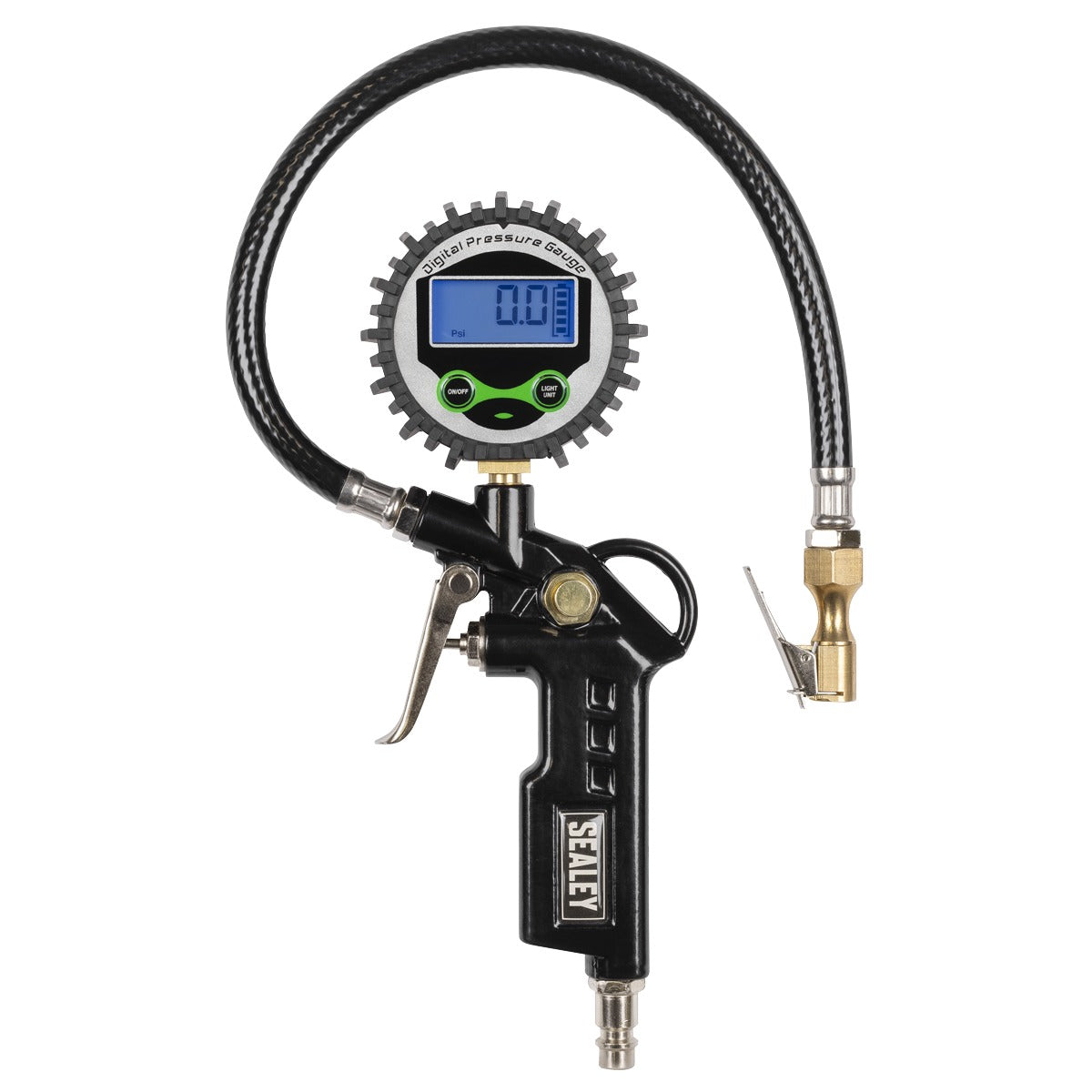 Sealey Digital Pistol Grip Tyre Inflator with Clip-On Connector SA332D