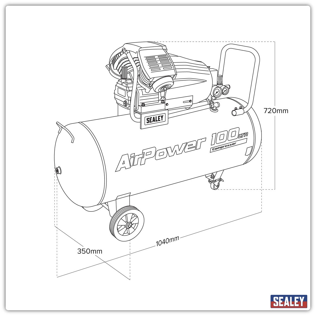Sealey 100L V-Twin Direct Drive Air Compressor 3hp SAC10030VA