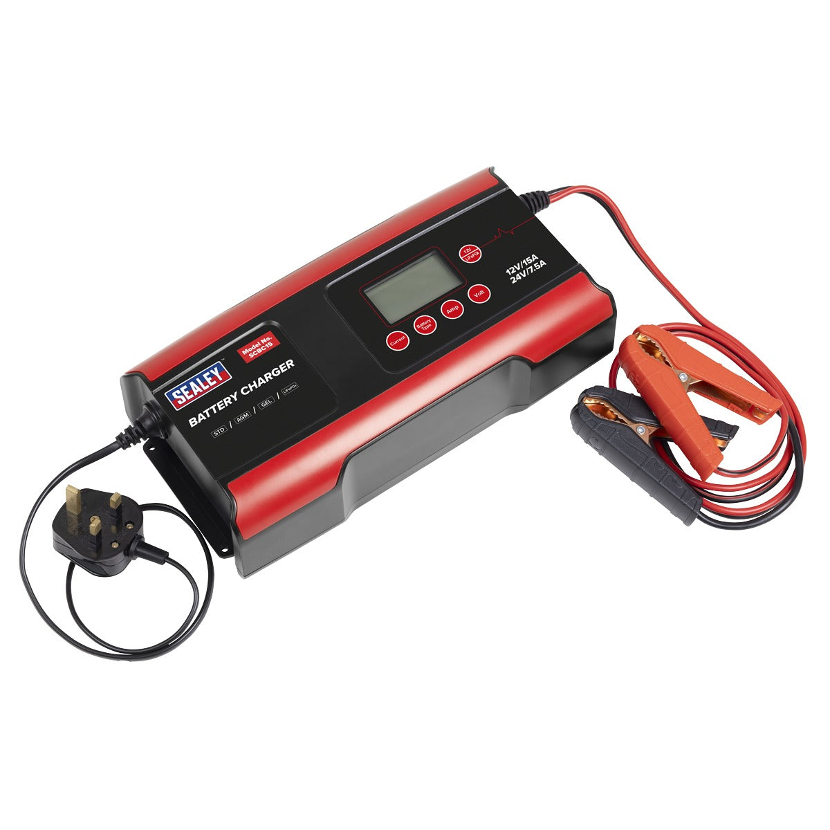 Sealey 12/24V Compact Smart Battery Charger & Maintainer 15A SCBC15