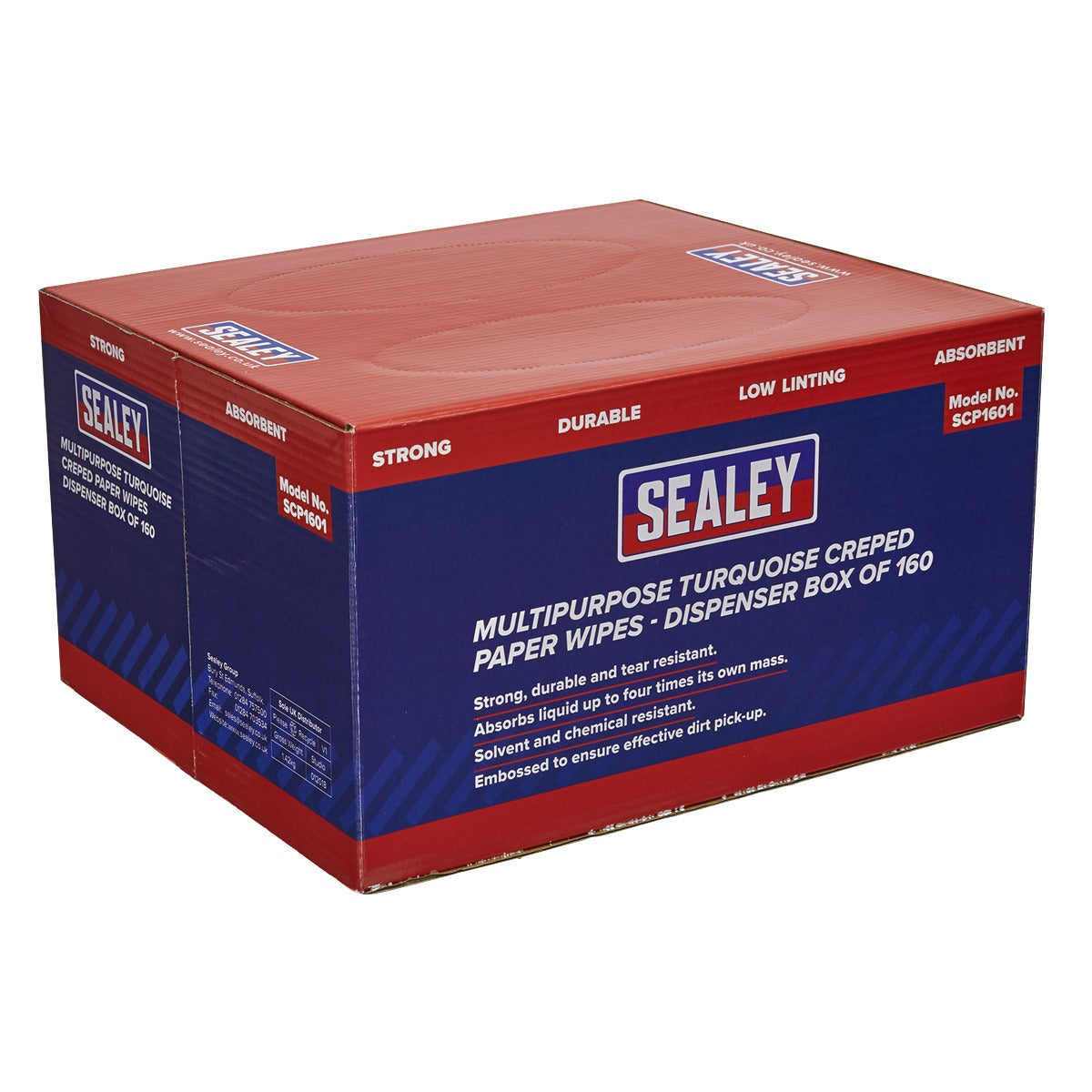 Sealey Multipurpose Creped Turquoise Paper Wipes 69gsm - Dispenser Box of 160 Sheets SCP1601