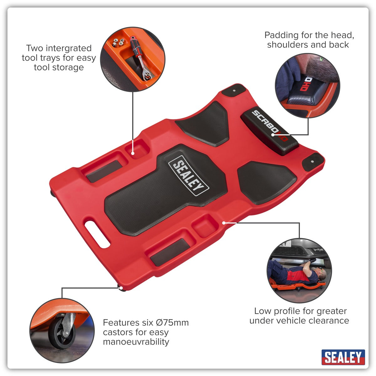 Sealey Composite Padded Creeper with 6 Wheels SCR80HD