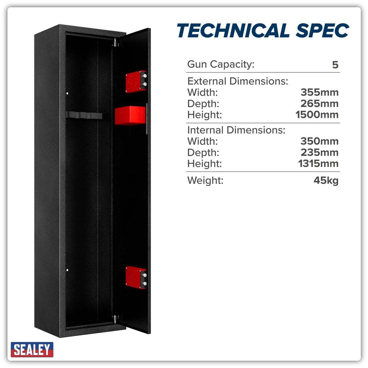 Sealey 5 Gun Cabinet with Ammo Safe SGS5AB