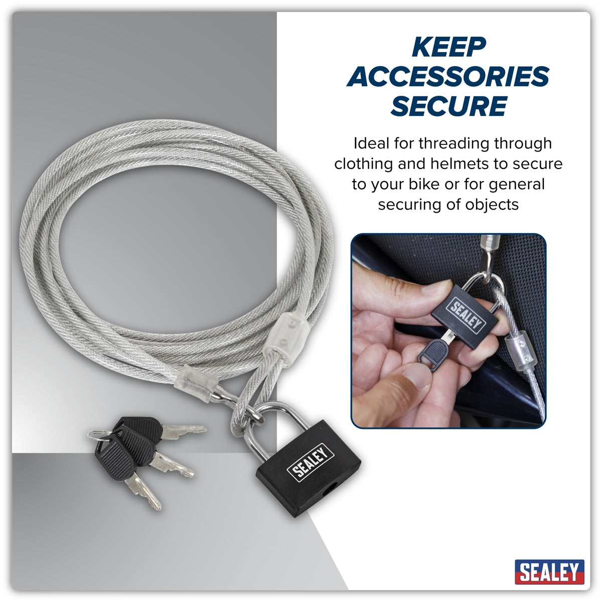 Sealey Motorcycle Cable Lock 3m SHGCL3