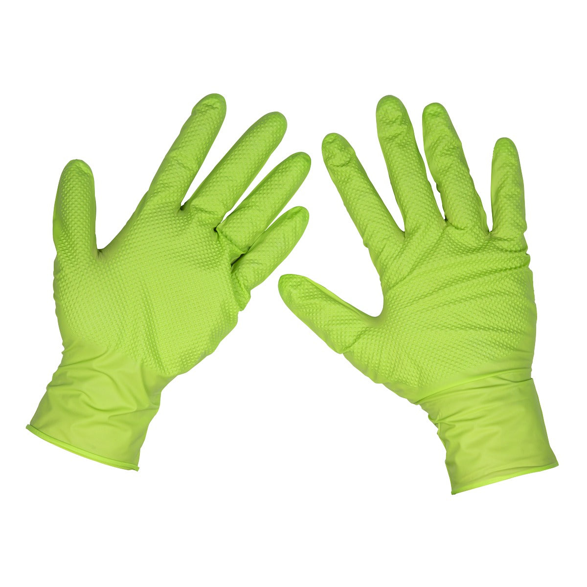Sealey Diamond Grip Extra-Thick Nitrile Powder-Free Gloves, Hi-Vis Green, Large - Pack of 50 SSP54L