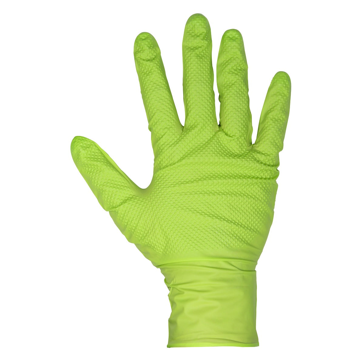 Sealey Diamond Grip Extra-Thick Nitrile Powder-Free Gloves, Hi-Vis Green, Large - Pack of 50 SSP54L