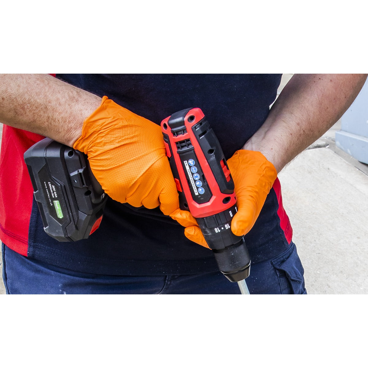 Sealey Diamond Grip Extra-Thick Nitrile Powder-Free Gloves, Orange, Large - Pack of 50 SSP56L