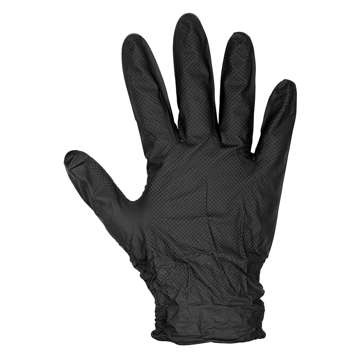 Sealey Diamond Grip Extra-Thick Nitrile Powder-Free Gloves, Black, Large - Pack of 50 SSP57L