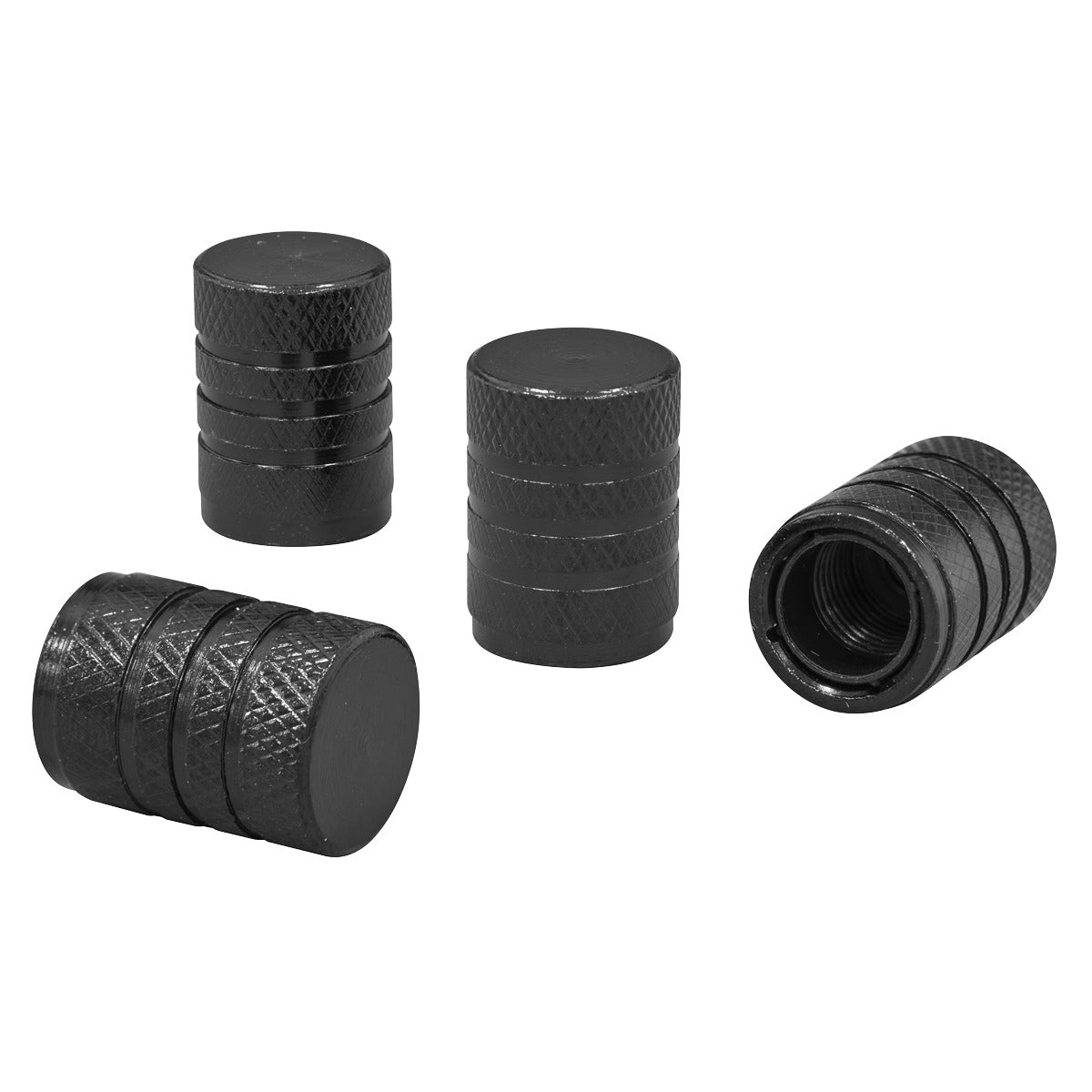 Sealey Aluminium Valve Cap 4pc - Black Anodised VCB4
