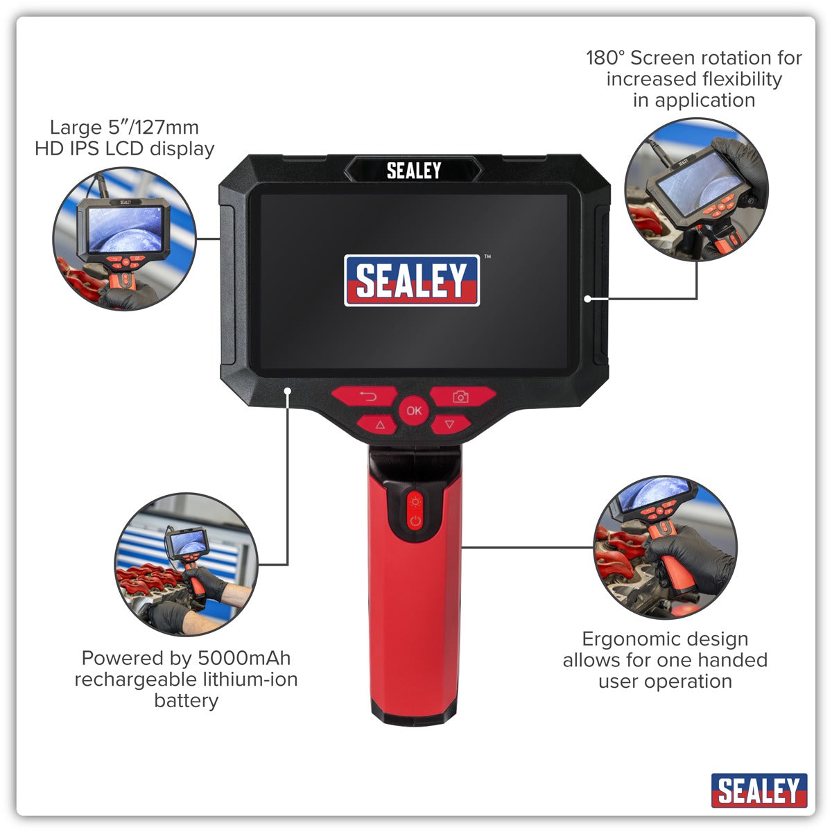 Sealey Video Borescope 5.5mm Camera Dual Lens & 5" Screen VS8118