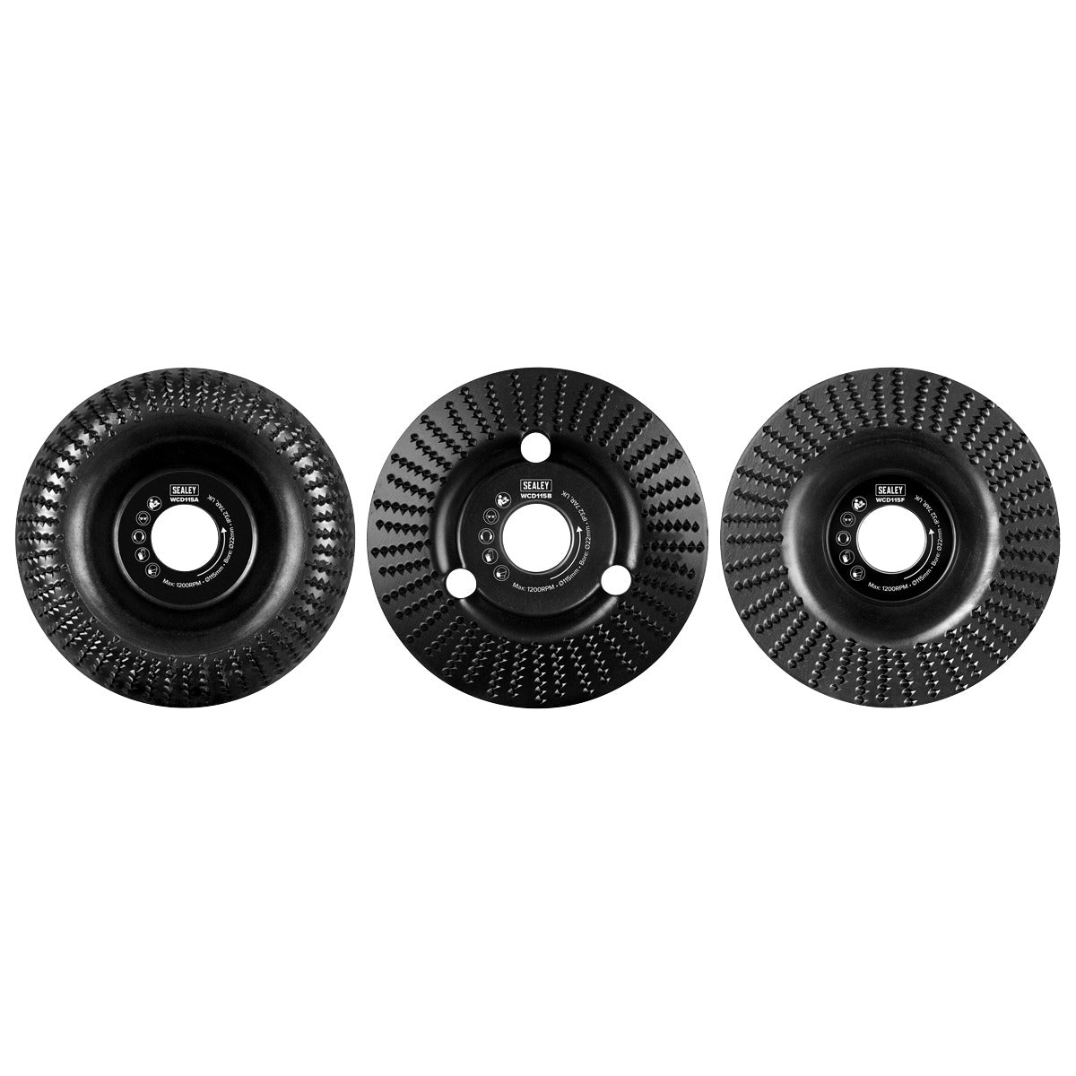 Sealey 115mm Wood Carving Disc 22mm Bore - Pack of 3 WCD1153