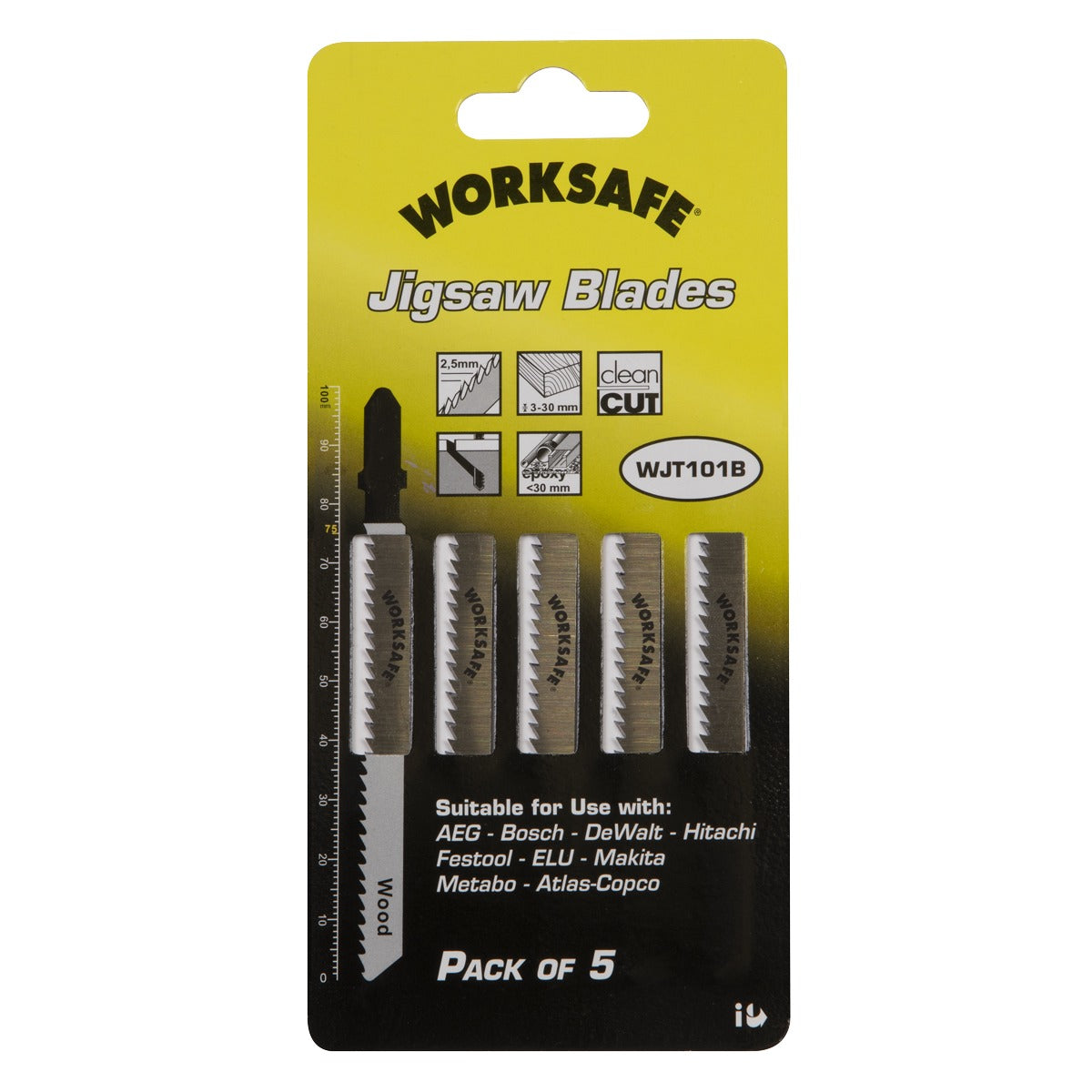 Sealey Worksafe Jigsaw Blade for Wood & Plastics 75mm 10tpi - Pack of 5 WJT101B