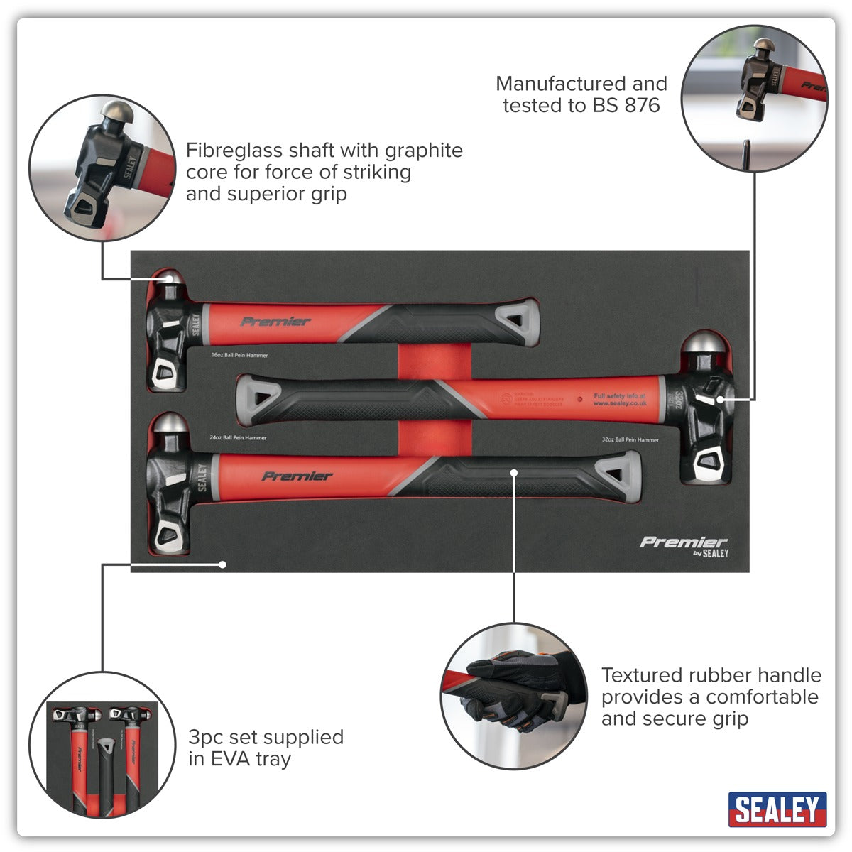 Premier Ball Pein Hammer Set with Fibreglass Shafts 3pc AK2033