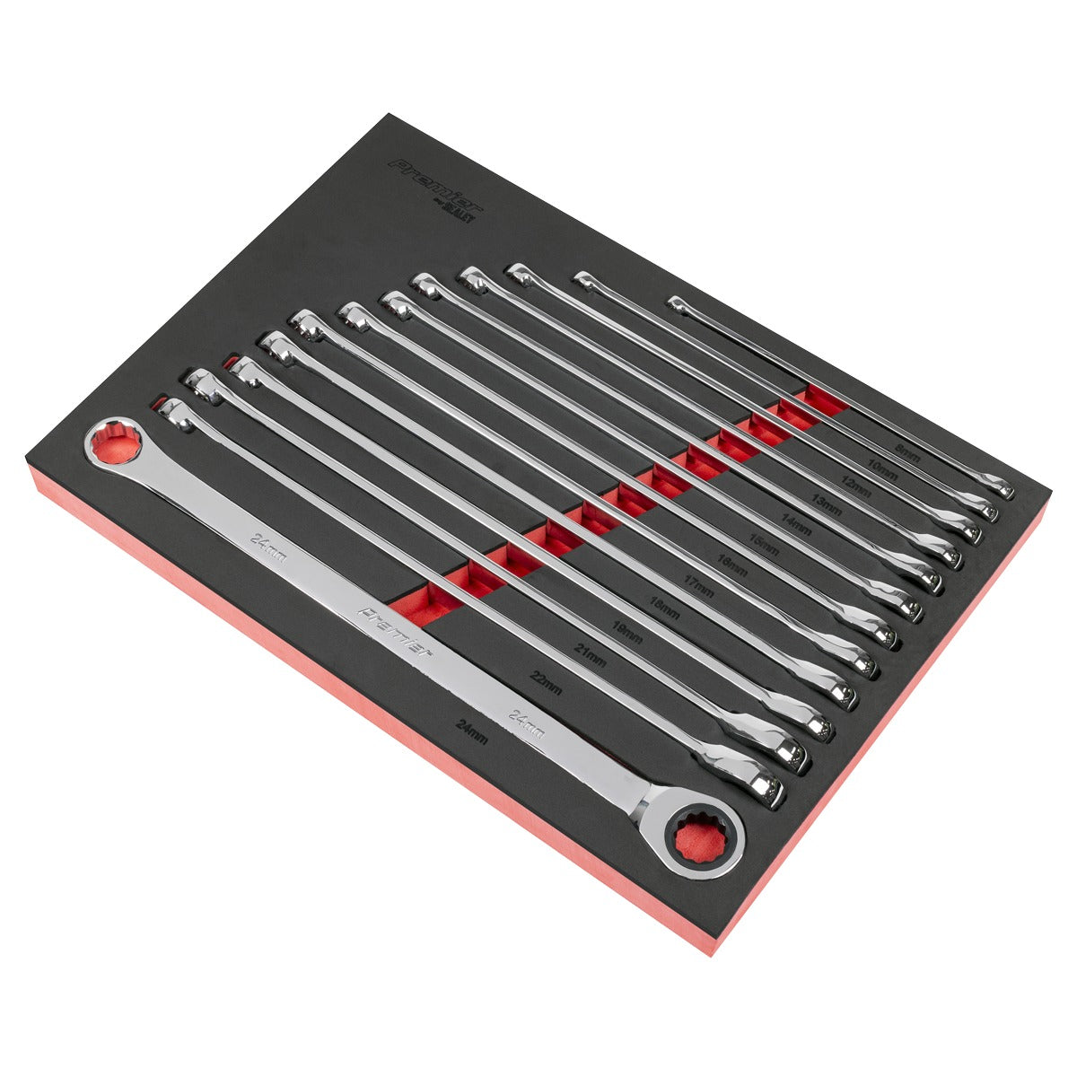 Premier Extra-Long Double Ring Ratchet/Fixed Spanner Set 13pc AK63190