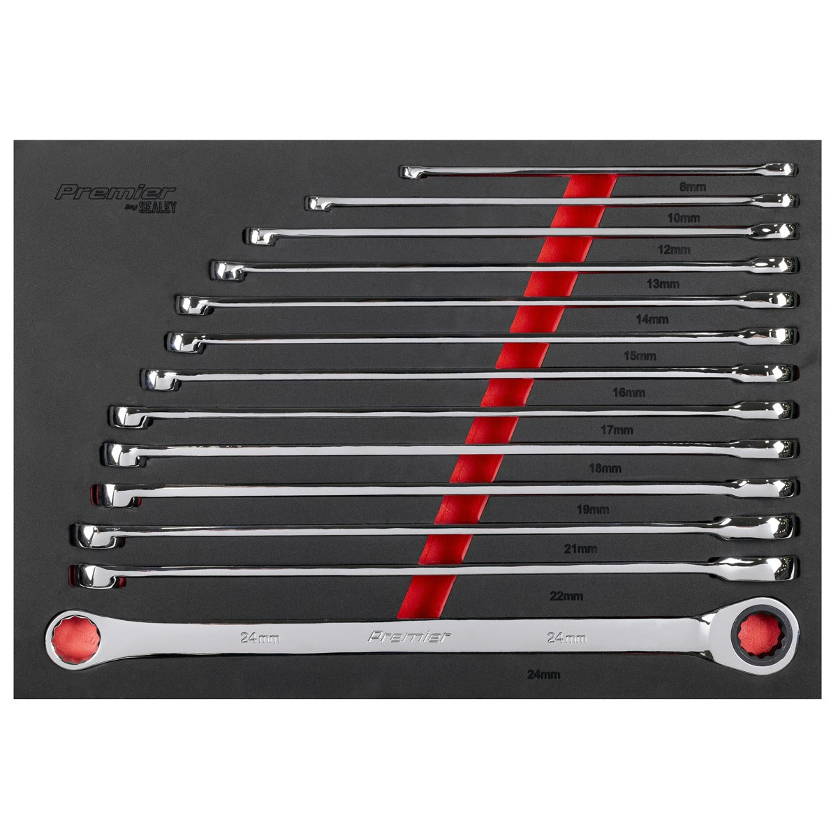 Premier Extra-Long Double Ring Ratchet/Fixed Spanner Set 13pc AK63190