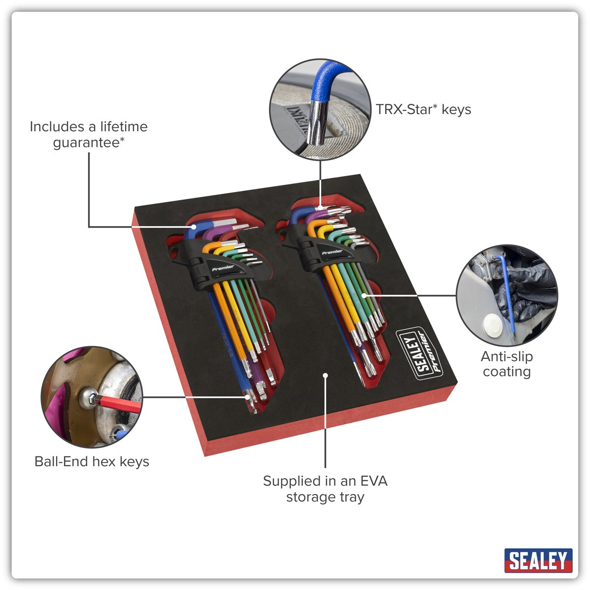 Premier TRX-Star & Ball-End Hex Key Set 18pc Long Anti-Slip AK7199