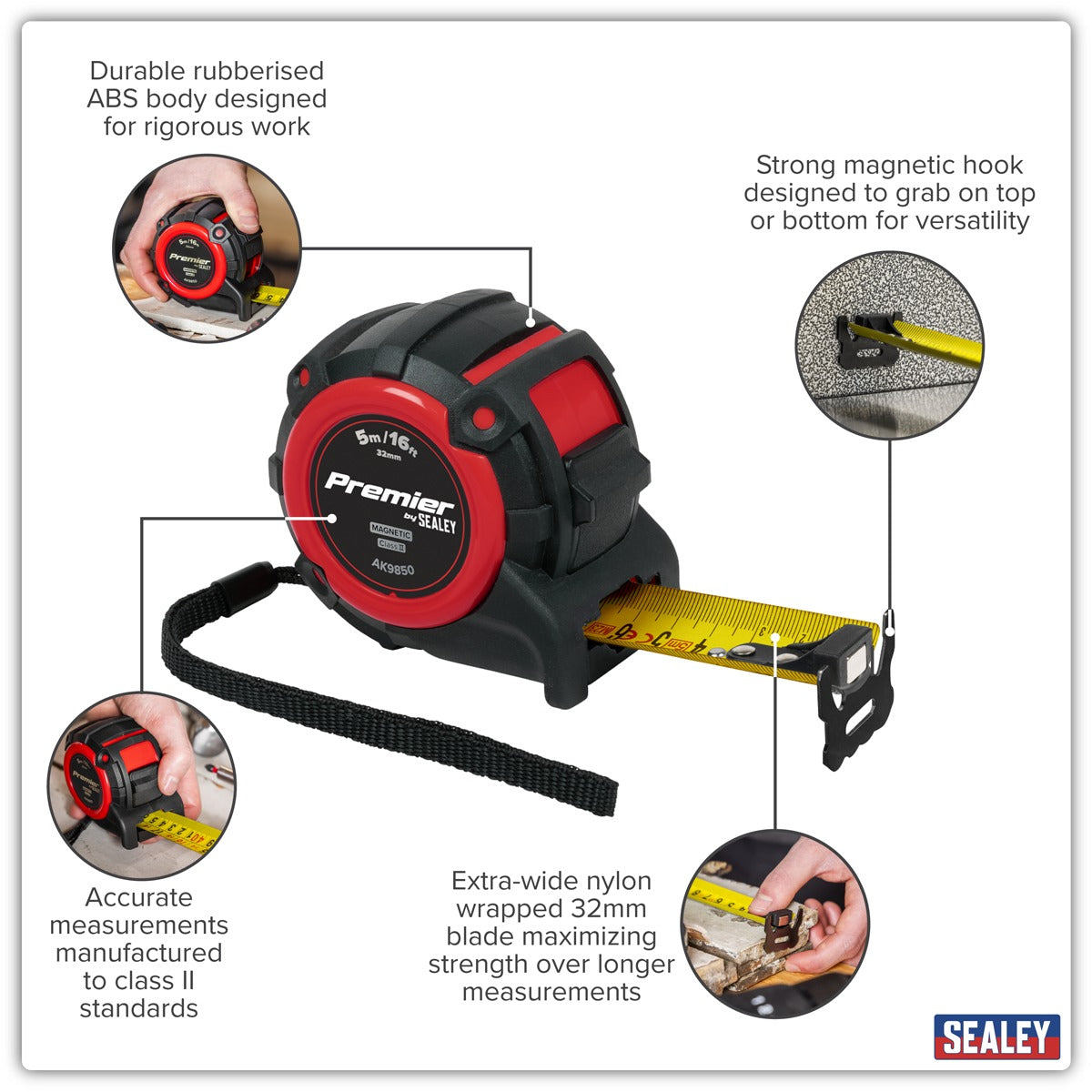 Premier Metric/Imperial Tape Measure Extra-Wide Blade 5m(16ft) x 32mm AK9850