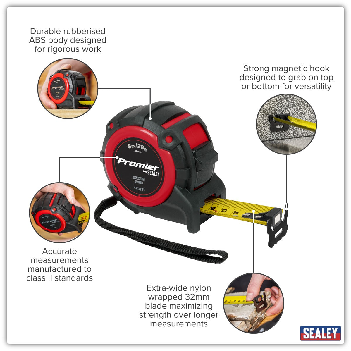 Premier Metric/Imperial Tape Measure Extra-Wide Blade 8m(26ft) x 32mm AK9851