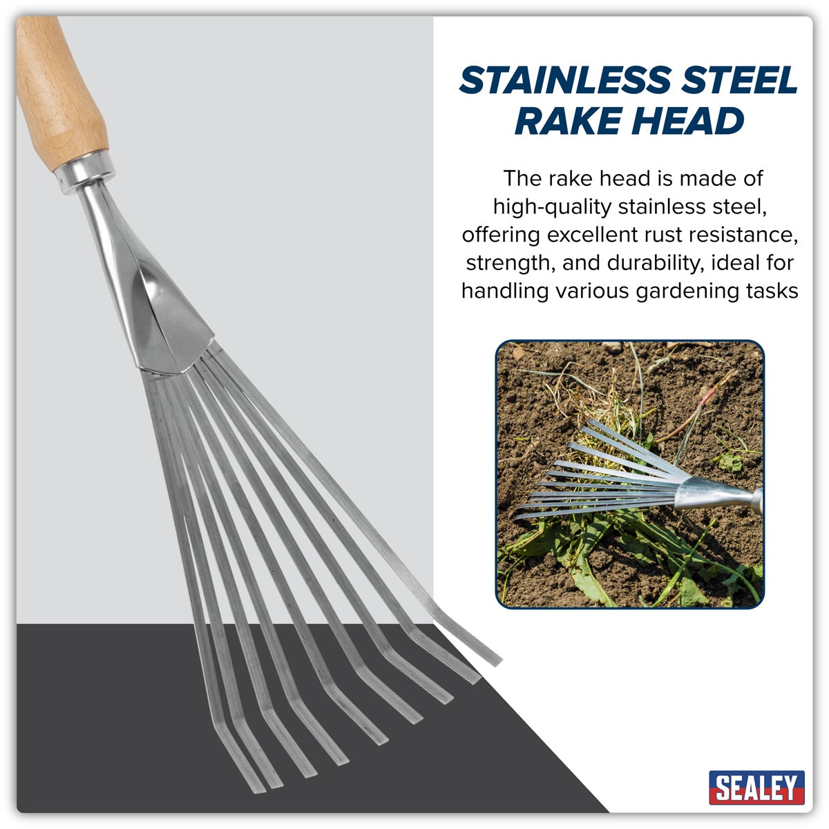 Premier Leaf Hand Rake with Ash Handle & Stainless Steel Tines GTWH001