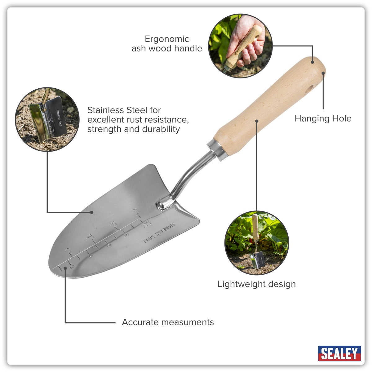Premier Hand Trowel Hand Trowel with Ash Handle & Stainless Steel Blade GTWH003