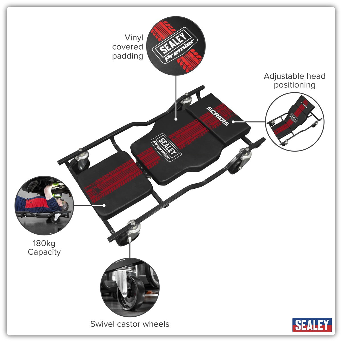 Premier Steel Creeper with 4 Rough Ground 5" Wheels & Adjustable Back/Headrest SCR101S
