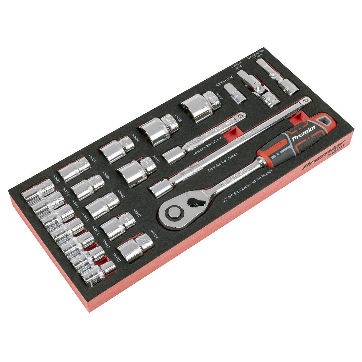Premier Socket Set with Tool Tray 1/2"Sq Drive 22pc TBT42